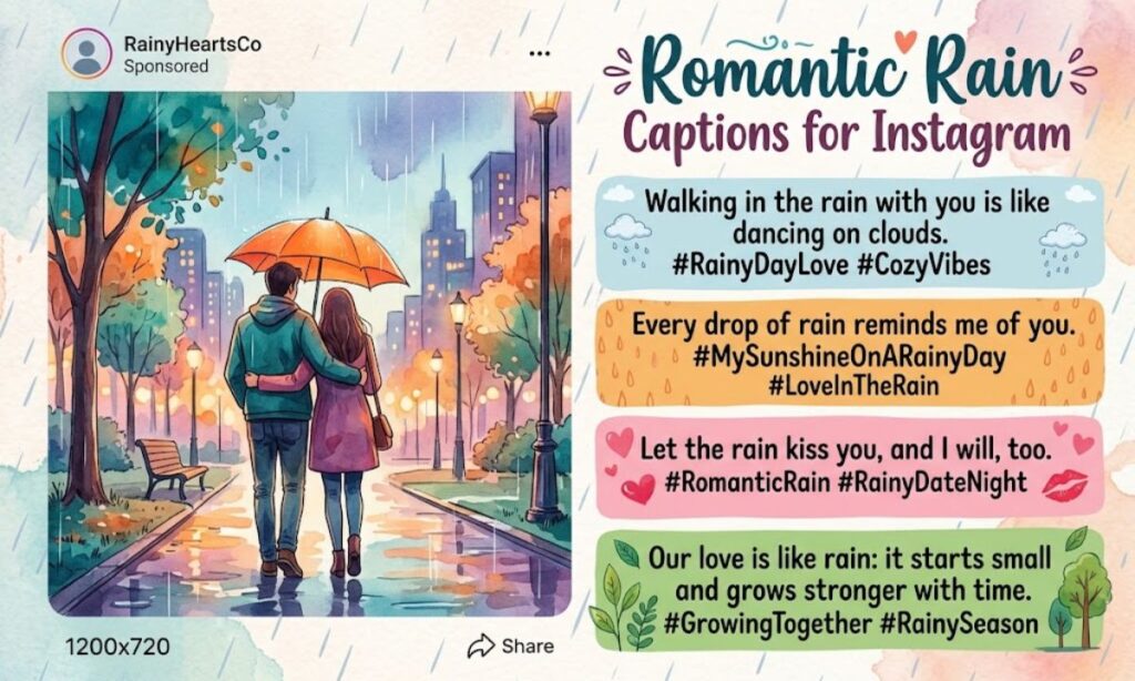 Romantic Rain Captions for Instagram